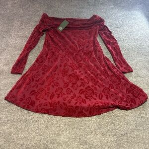 wild fable Pink and Red Rose Burnout Velvet Skirt
